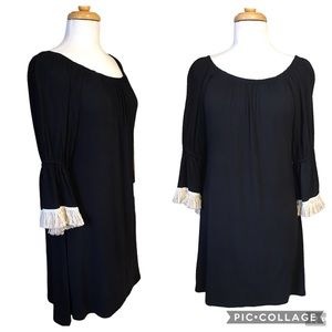 Rachel Kate Black Knit Dress With Fringe Sleeves Size L Beach Summer Vacation